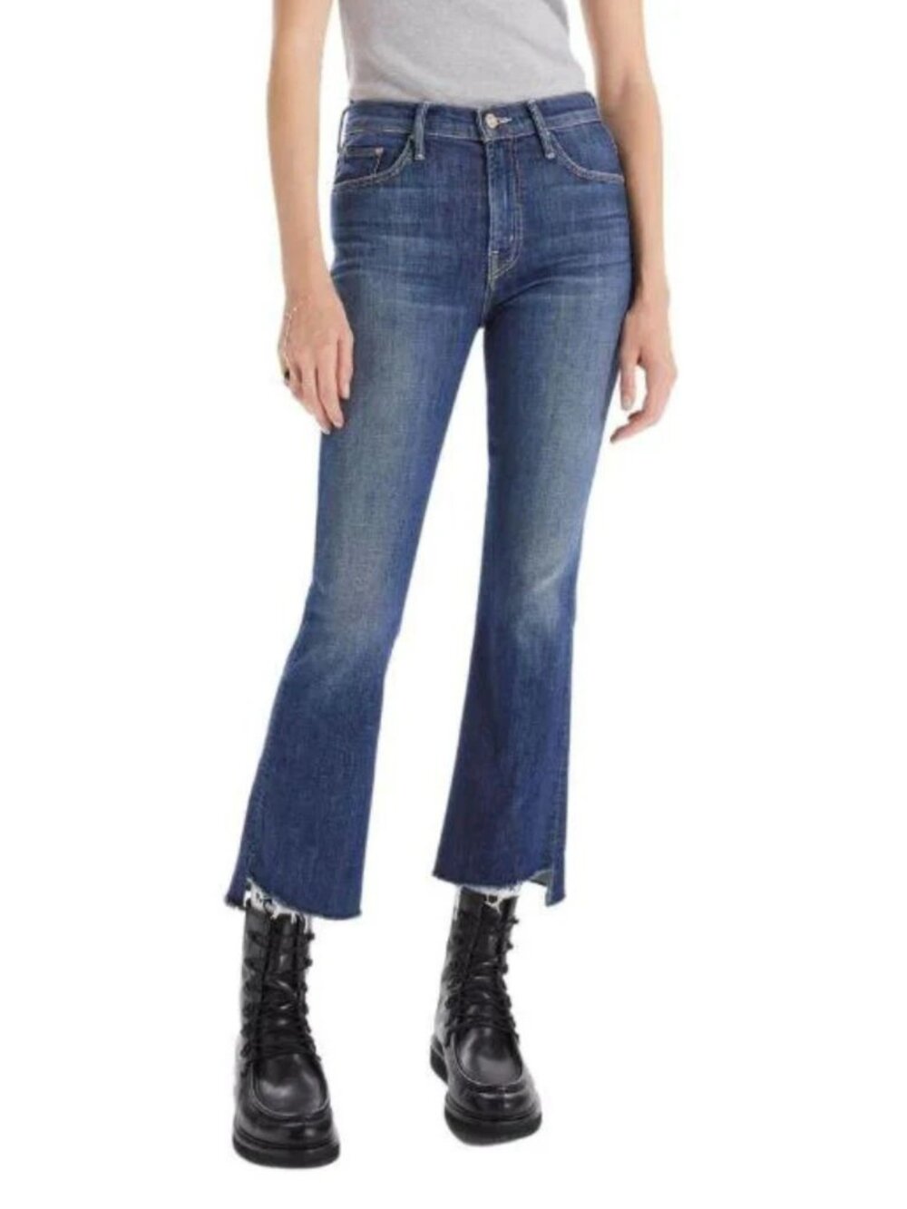 Mother The Insider Crop Step Frayed Hem Jeans High Rise Girl Crush Blue - 29